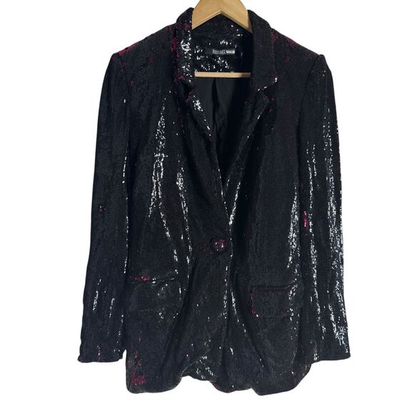 Badgley Mischka Black Pink Reverse Sequined Party Cocktail Blazer Jacket 4 - Picture 7 of 16